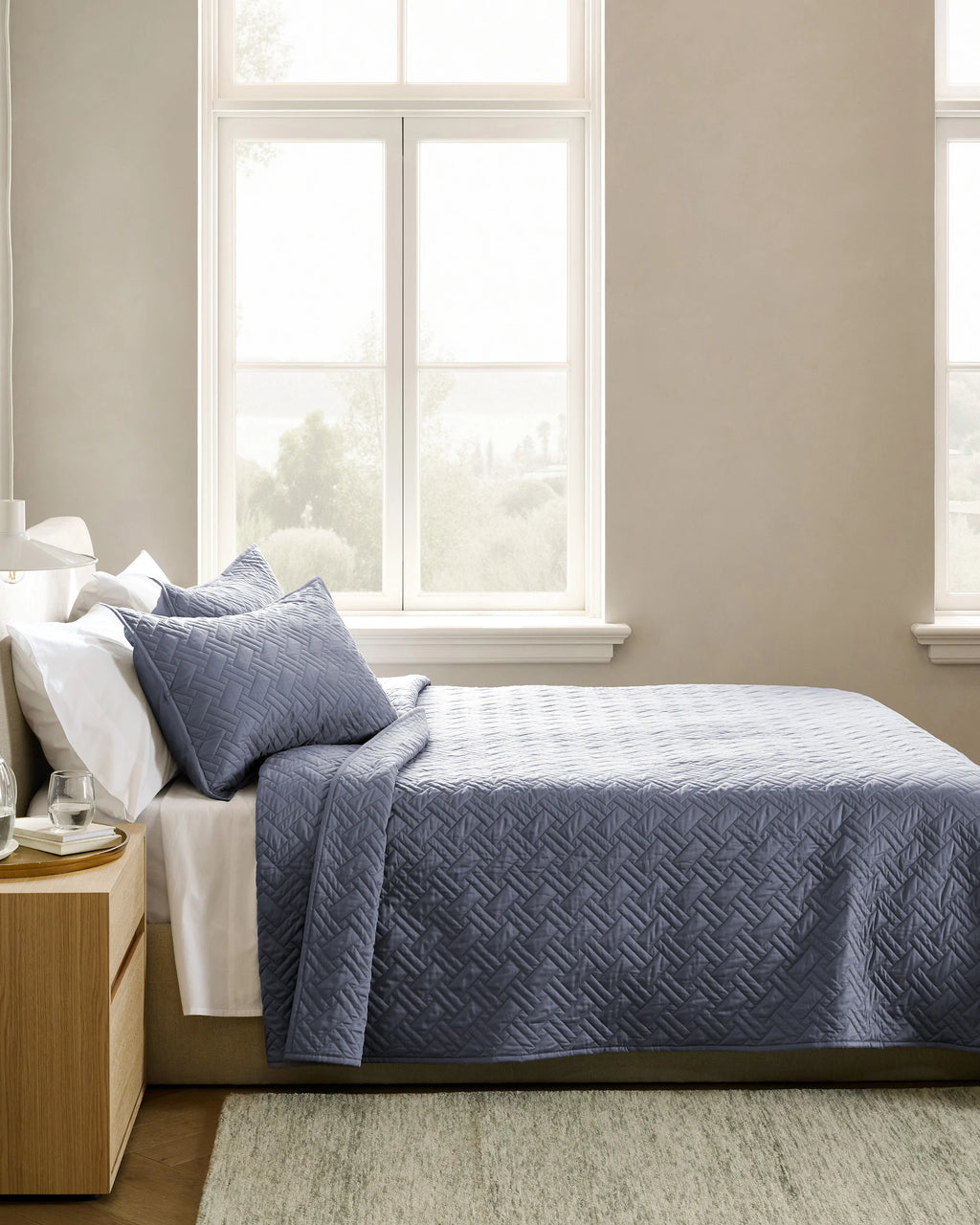 Organic Cotton Basketweave Quilt Set - Twin / Mineral