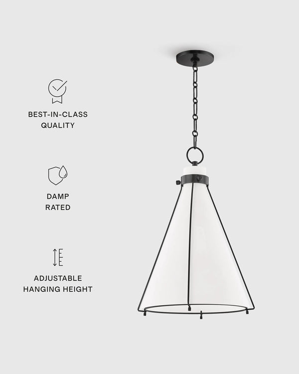 Iron and Opal Glass Conical Pendant Light - One Size / Brass