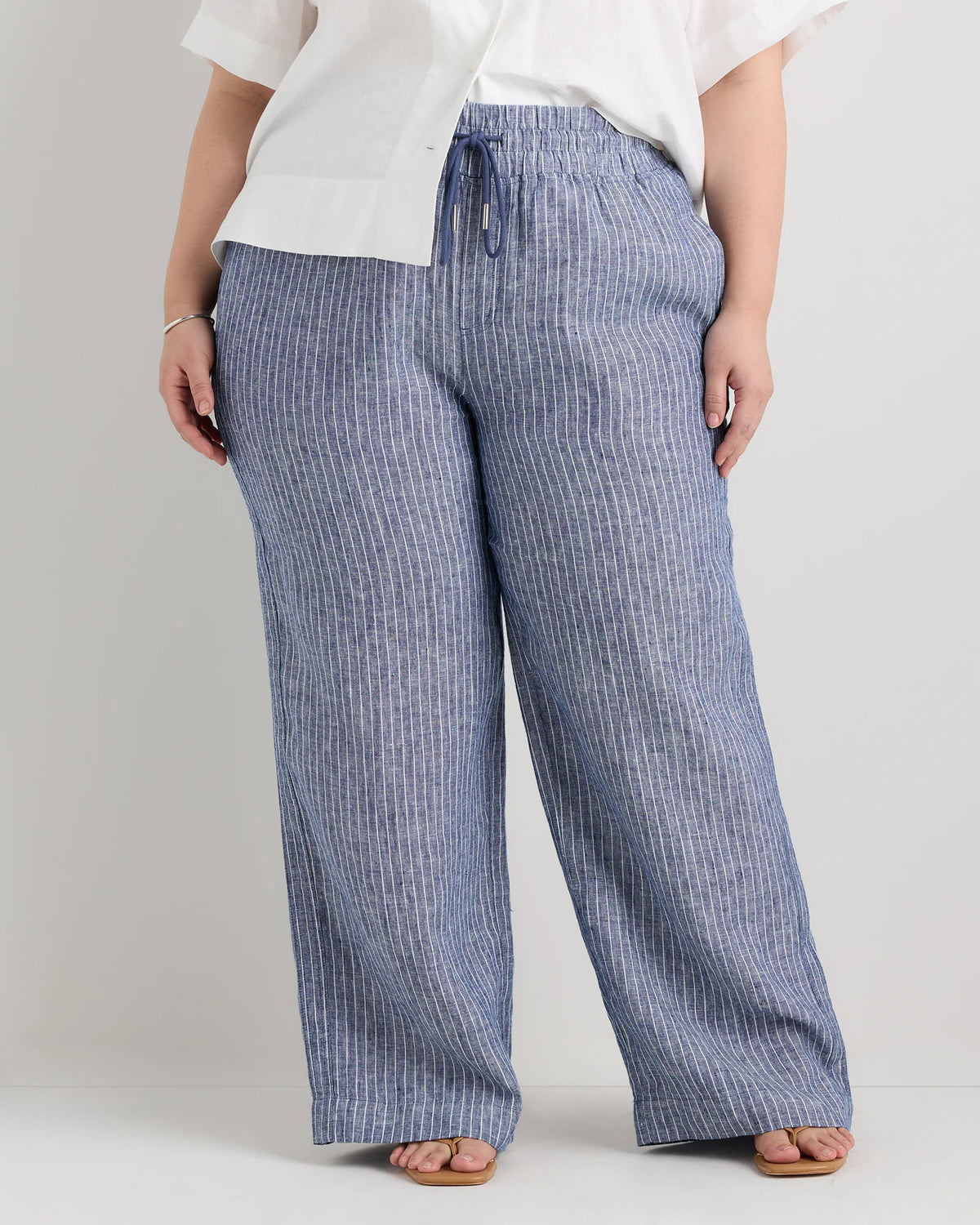 100% European Linen Wide Leg Pants - 1X / Black