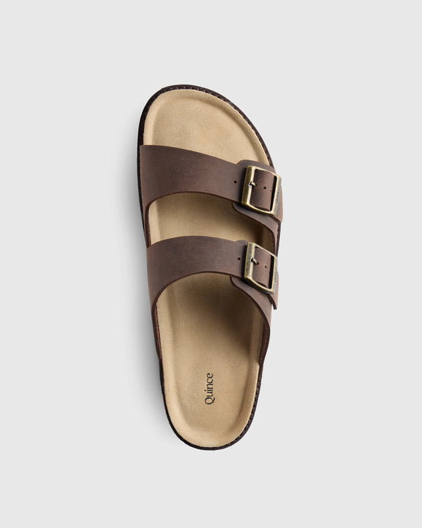 Nubuck Leather Double Buckle Slide - 7 / Black