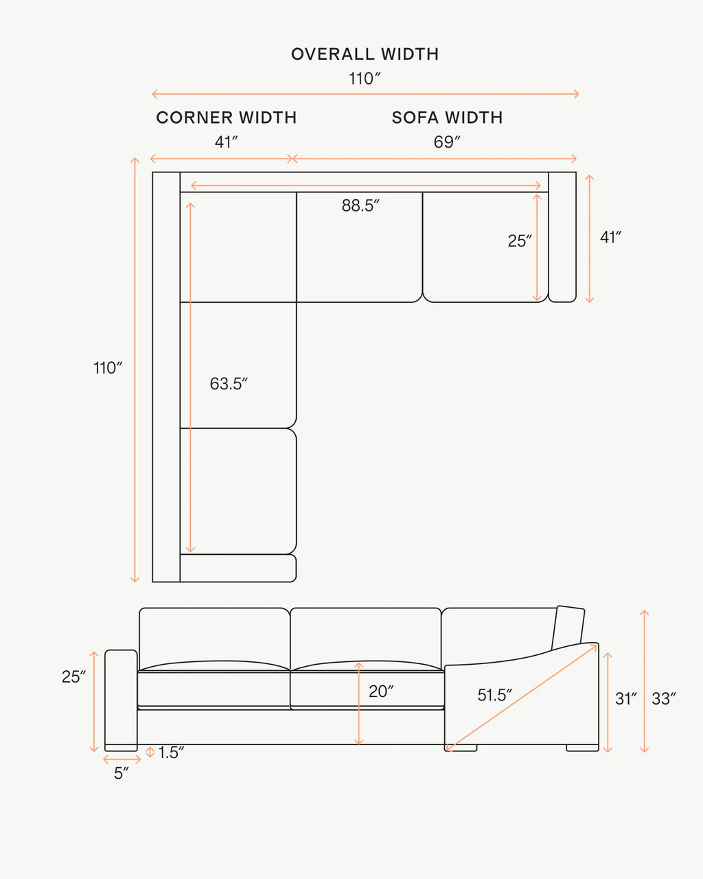 Hollis Slope Arm L Sectional in Performance Basketweave - 110x110 / Flax