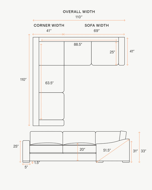 Hollis Slope Arm L Sectional in Performance Velvet - 110x110 / Gunmetal