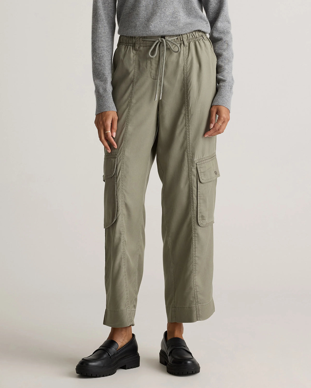 Vintage Wash Tencel Drawstring Cargo Pants - XS / Olive Main image