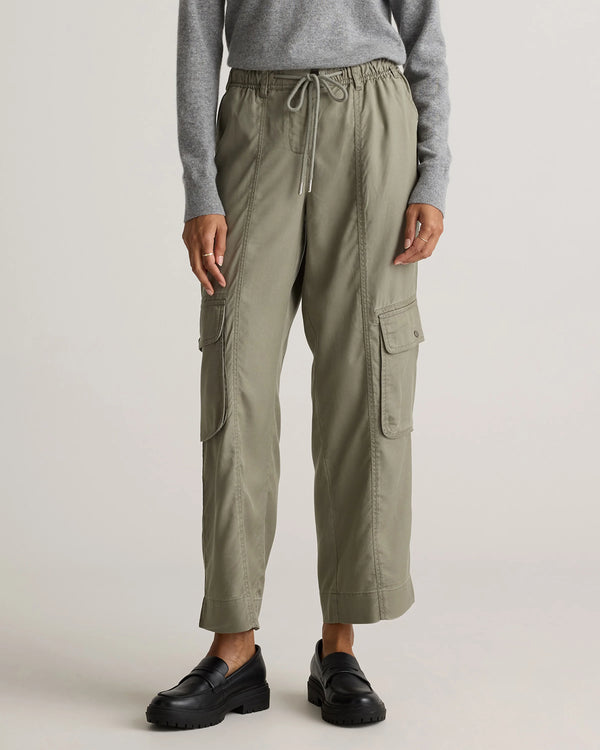 Vintage Wash Tencel Drawstring Cargo Pants - XS / Olive