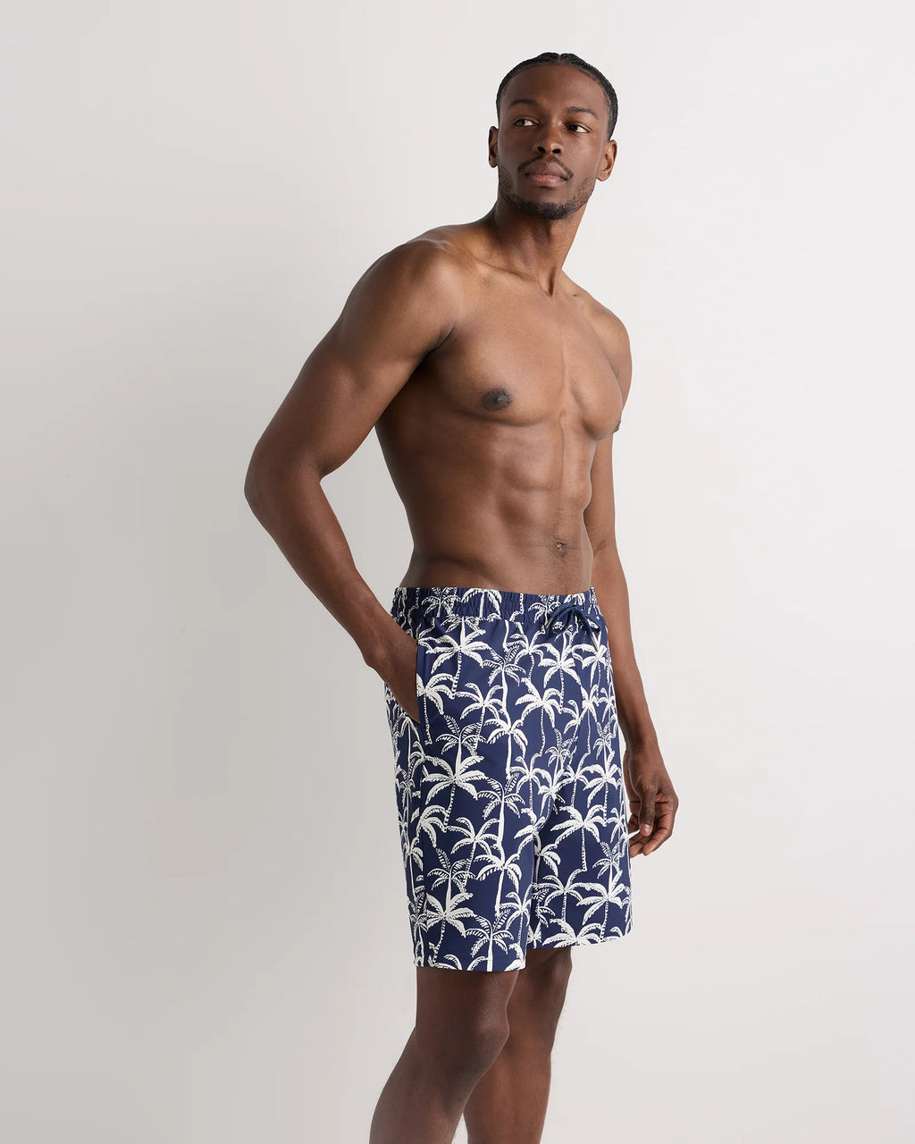 Italian Swim Trunks - 9" - S / Navy Palms
