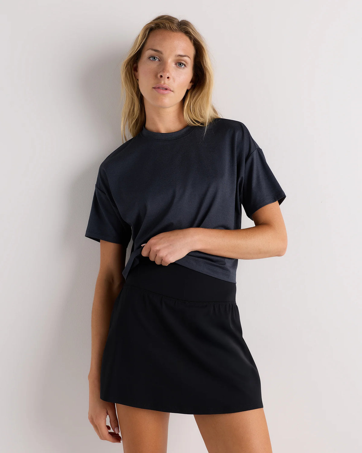 Flowknit Breeze Boxy Cropped Tee - XS / Heather Deep Navy Main image