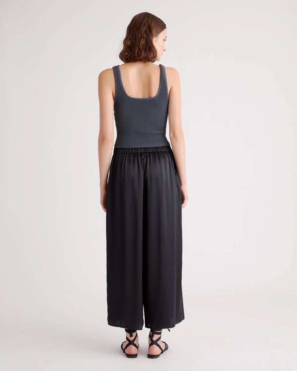 100% Washable Silk Cropped Wide Leg Pant - XS / Black