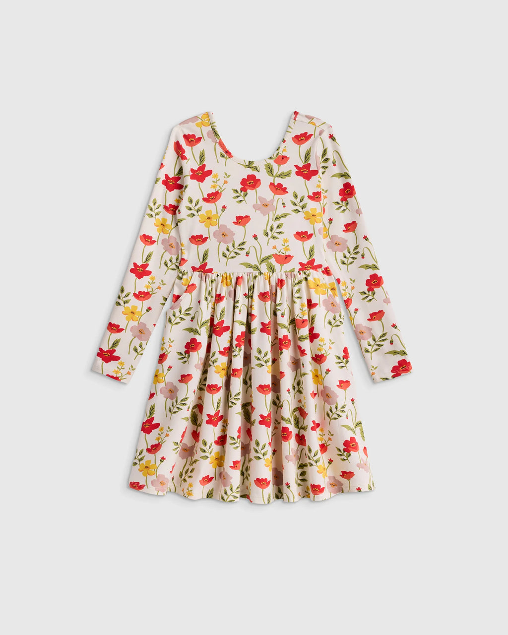 Organic Cotton Long Sleeve Skater Dress - 2T / Red Poppy Garden