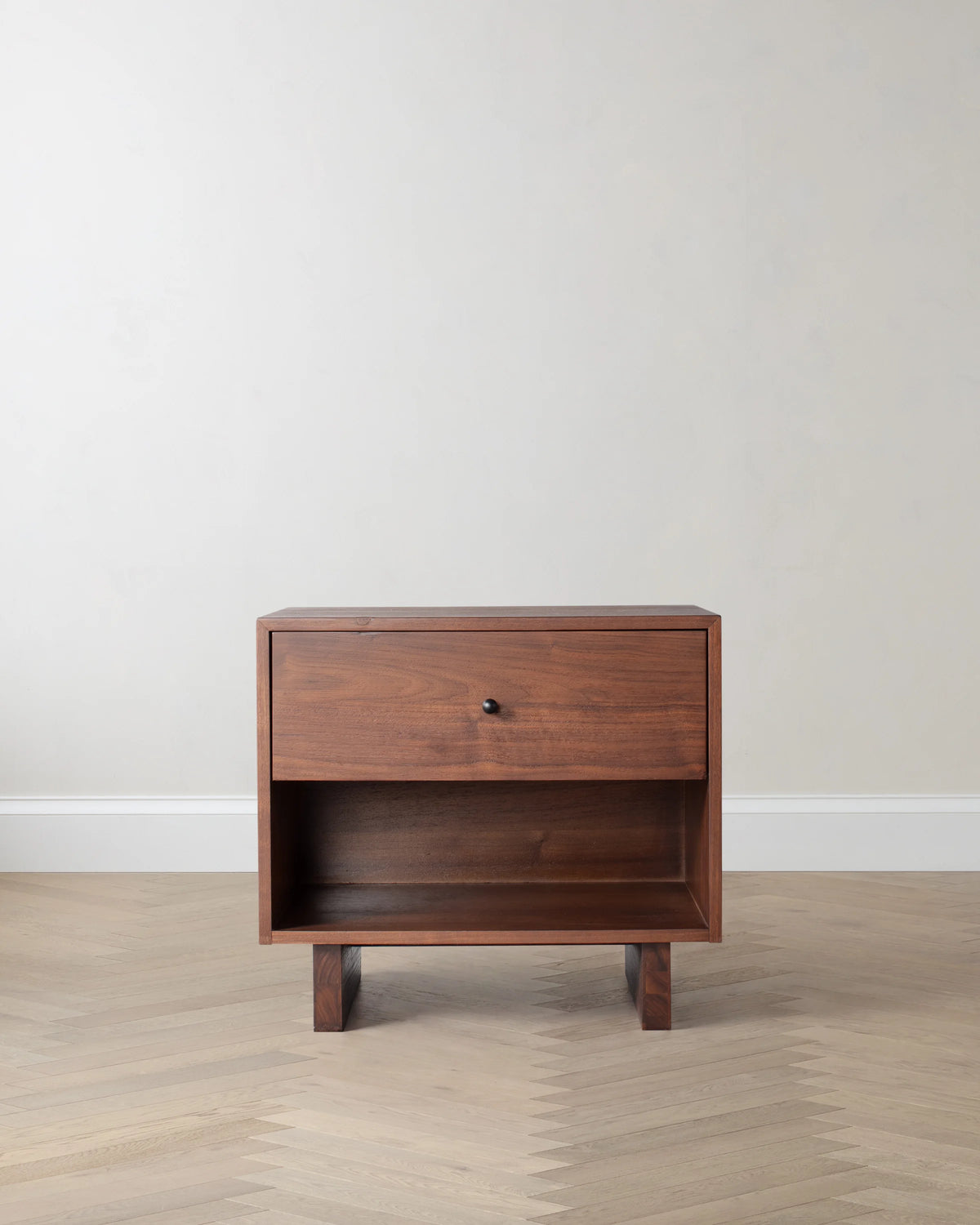 Solid Wood Platform 1-Drawer Nightstand - One Size / Walnut Brown Main image