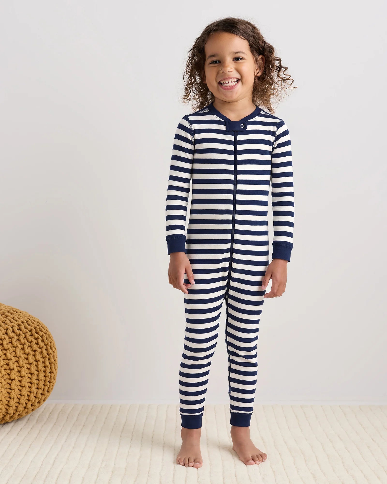 100% Organic Cotton One Piece Pajama - 2T / Navy Stripe Secondary image
