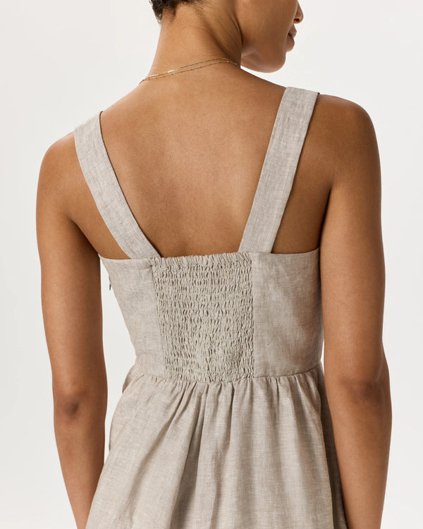 100% European Linen Fit & Flare Midi Dress - XS / Brick Red Heirloom Floral