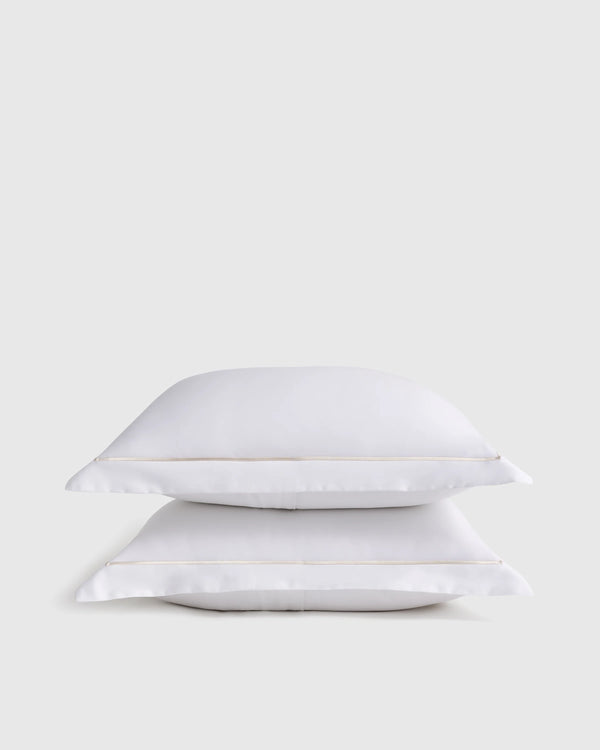 Signature Giza Cotton Sateen Embroidered Sham Set - Standard / White/Dried Sage