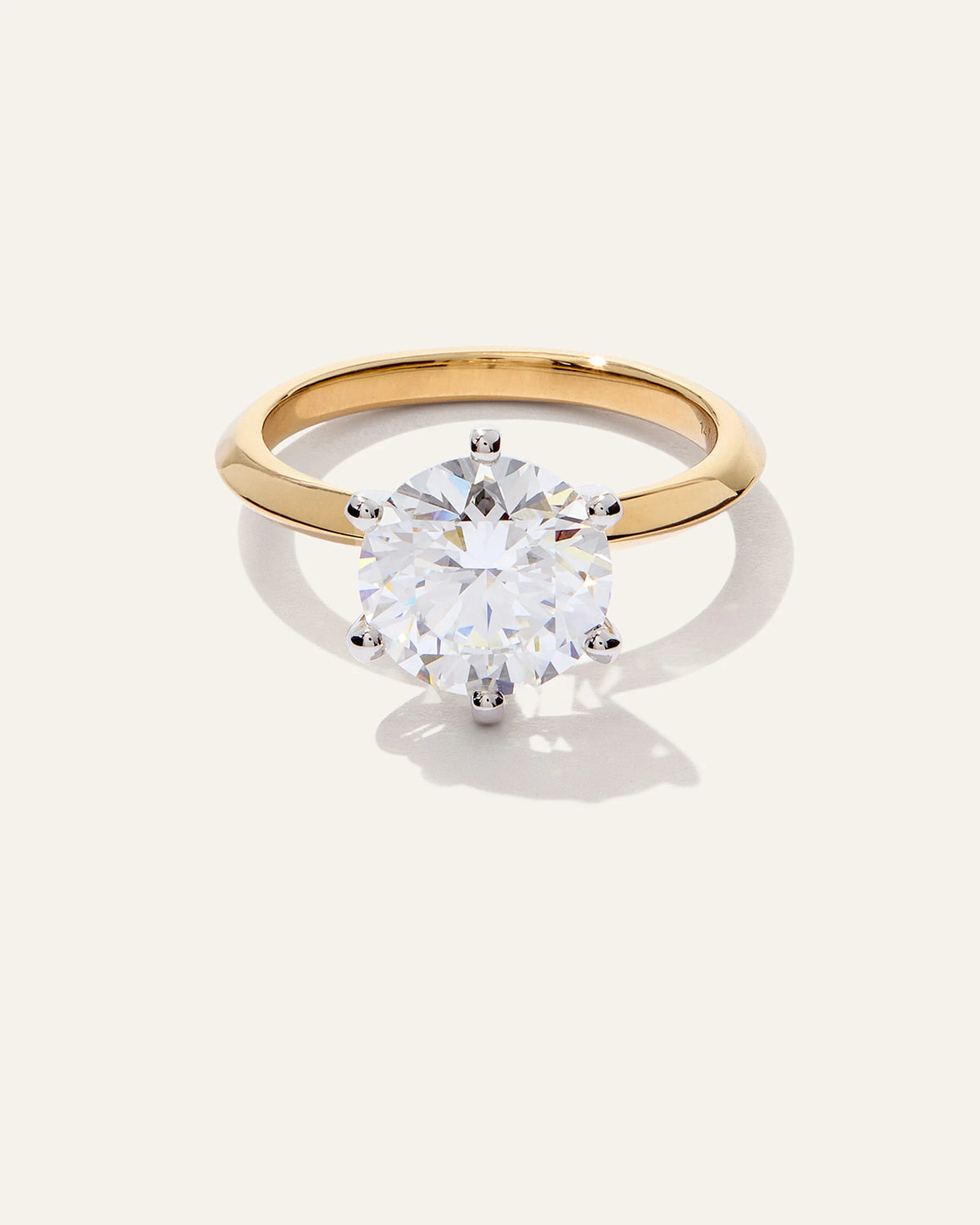 Lab Grown Diamond Round Six Prong Knife Edge Engagement Ring - 3ct - 4 / Yellow Gold Main image