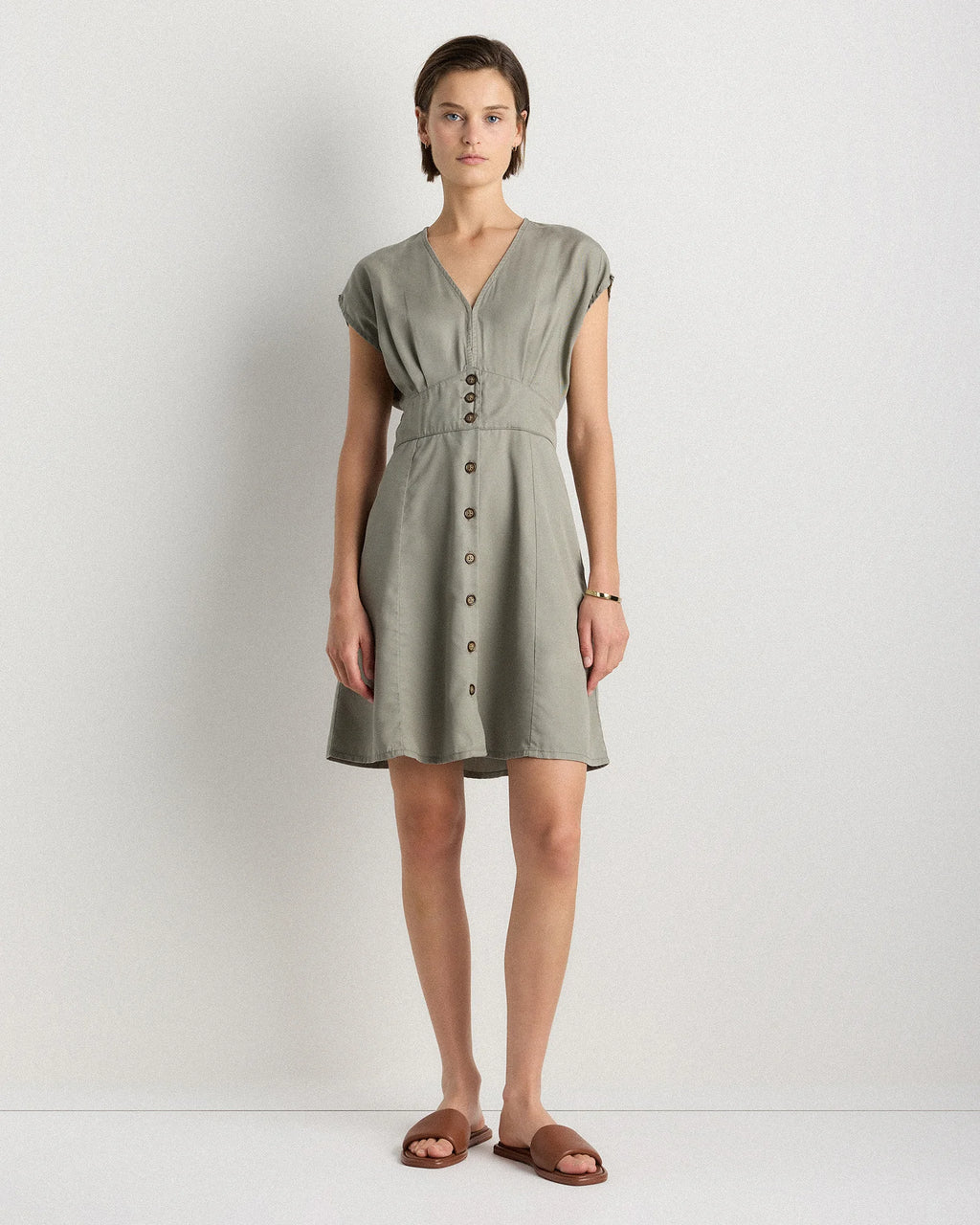 Vintage Wash Tencel Button Front Dress - XS / Taupe Brown