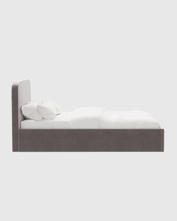 Curved Bed in Performance Velvet - Full / Walnut