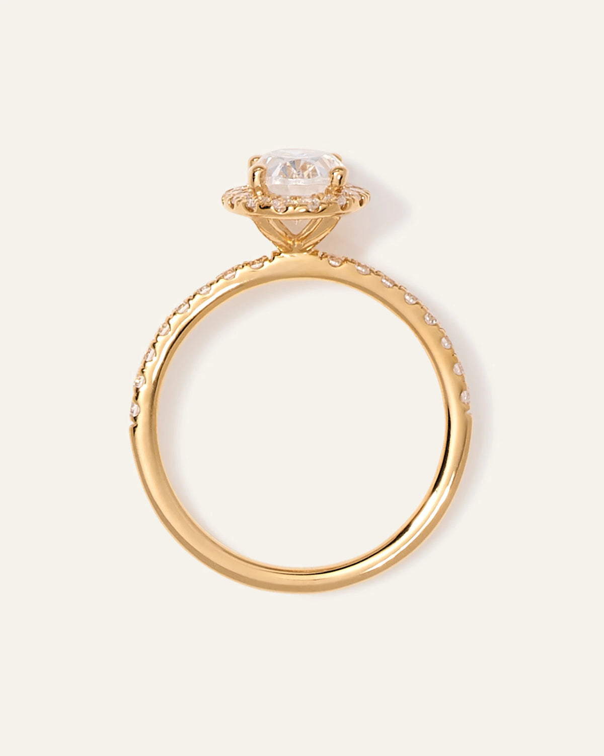Lab Grown Diamond Oval Halo Pave Engagement Ring - 1ct - 4 / Yellow Gold