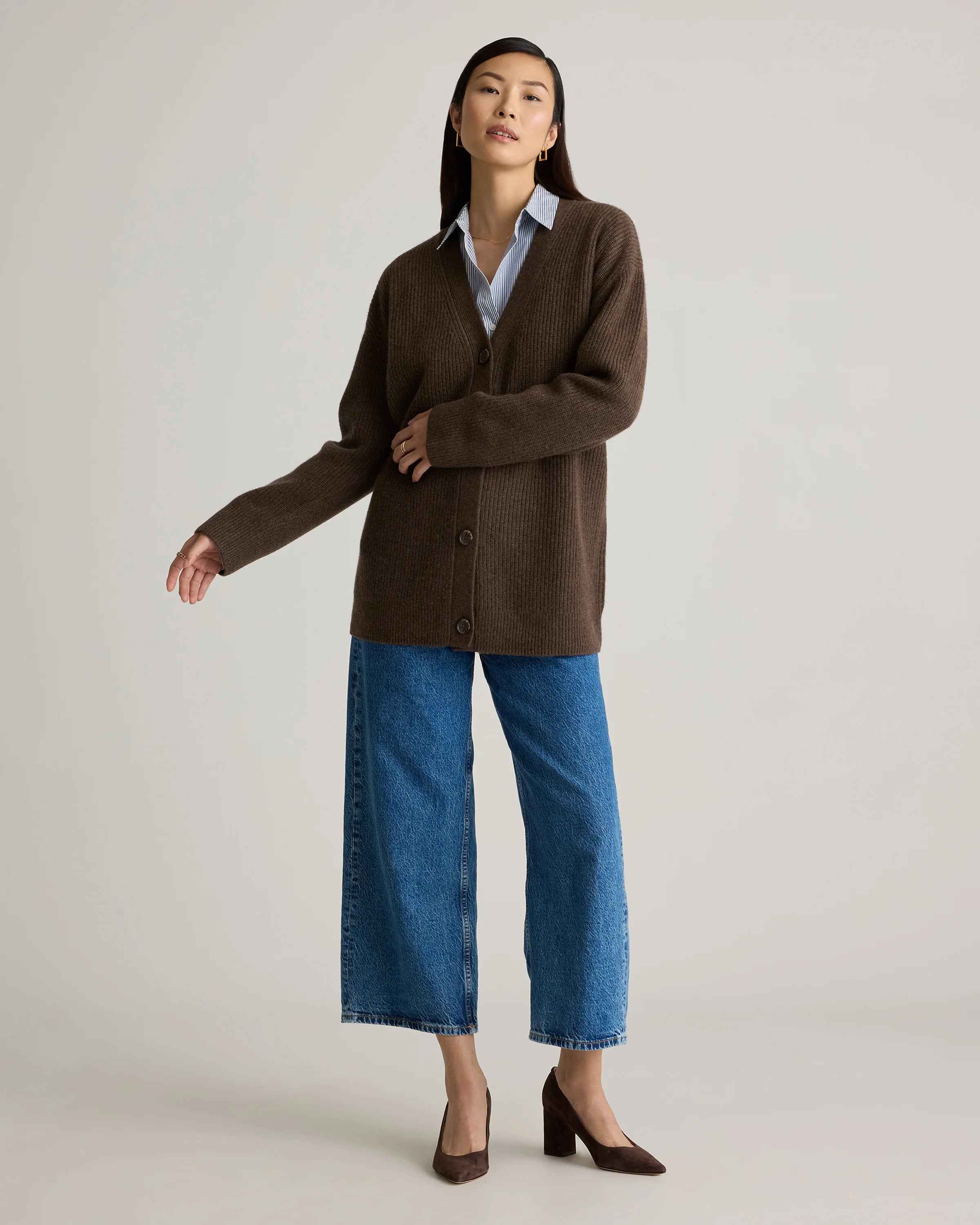 Mongolian Cashmere Oversized Boyfriend Cardigan Sweater - XS / Brown Secondary image