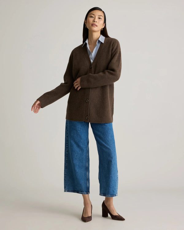 Mongolian Cashmere Oversized Boyfriend Cardigan Sweater - XS / Brown