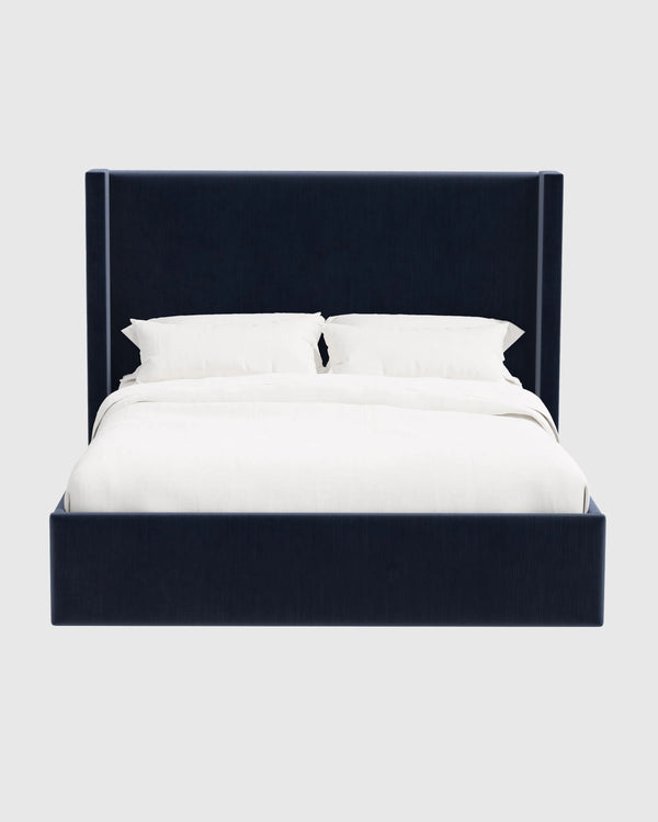 Wingback Bed in Performance Velvet - Full / Walnut