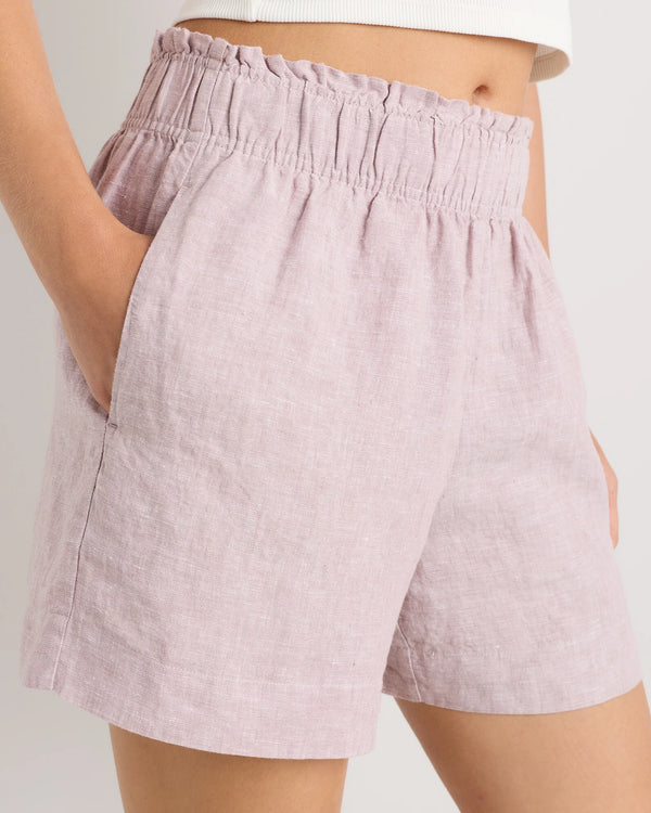 100% European Linen High Waisted Shorts - XS / Sky Blue Mariner Stripe