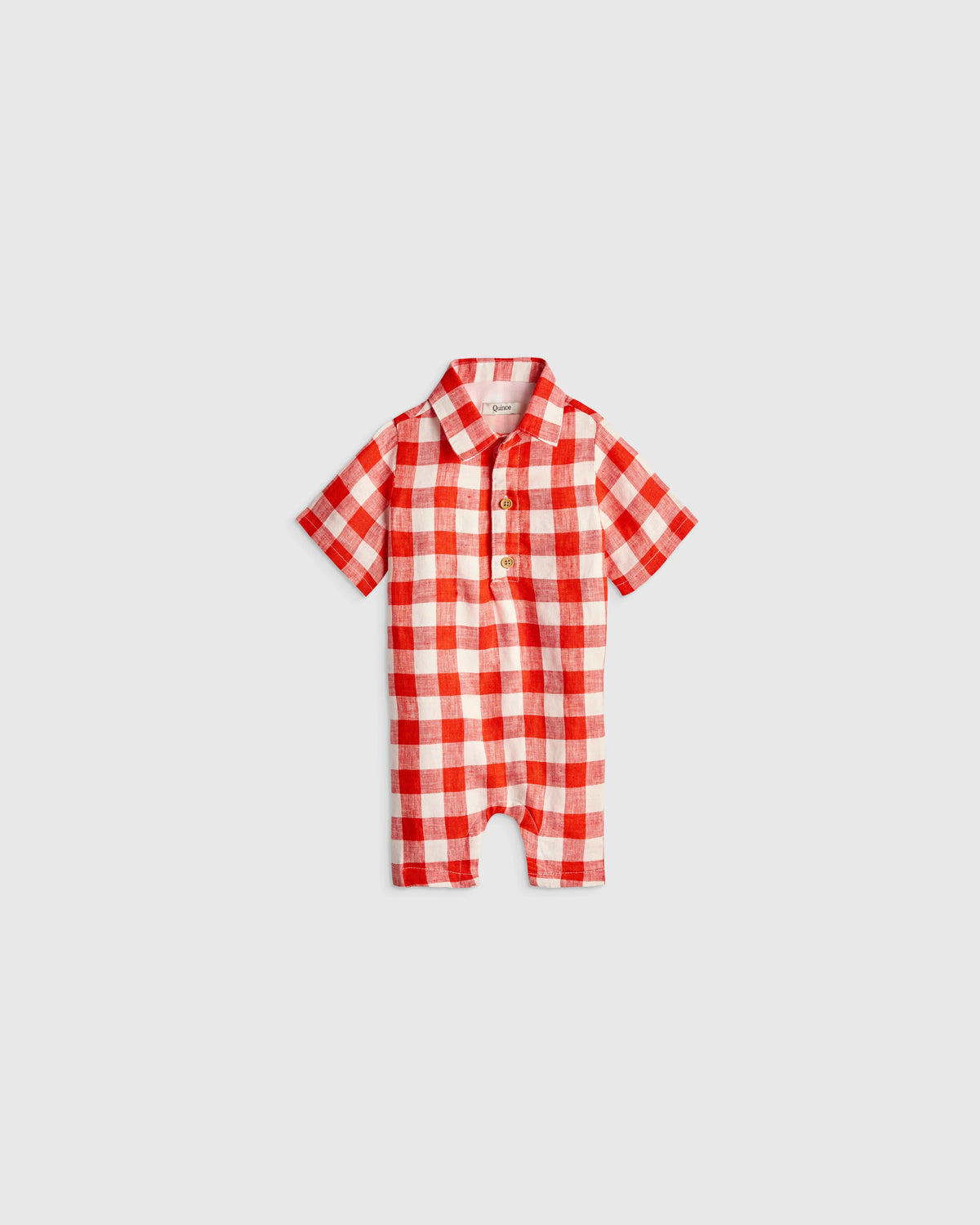 100% Linen Button Front Romper - 0-3M / Picnic Gingham Main image