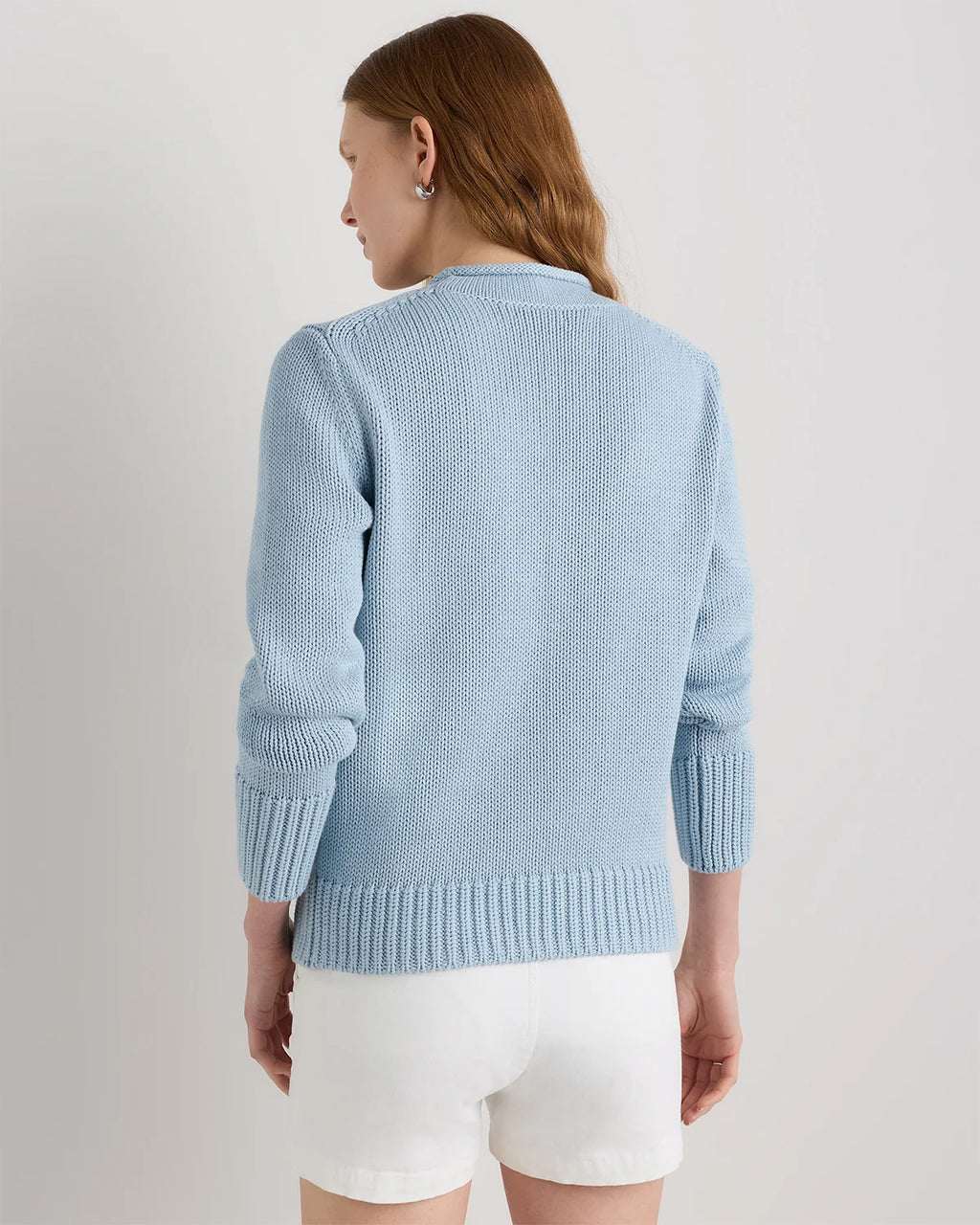 100% Organic Cotton Roll Neck Sweater - XS / Cornflower Mini Stripe