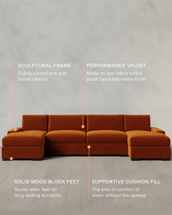 Stillman U Sectional in Performance Velvet - One Size / Java