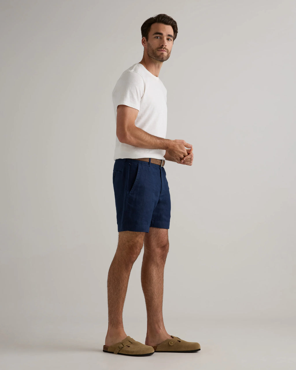 100% European Linen Trouser Shorts - 7" - S / Bayberry Olive