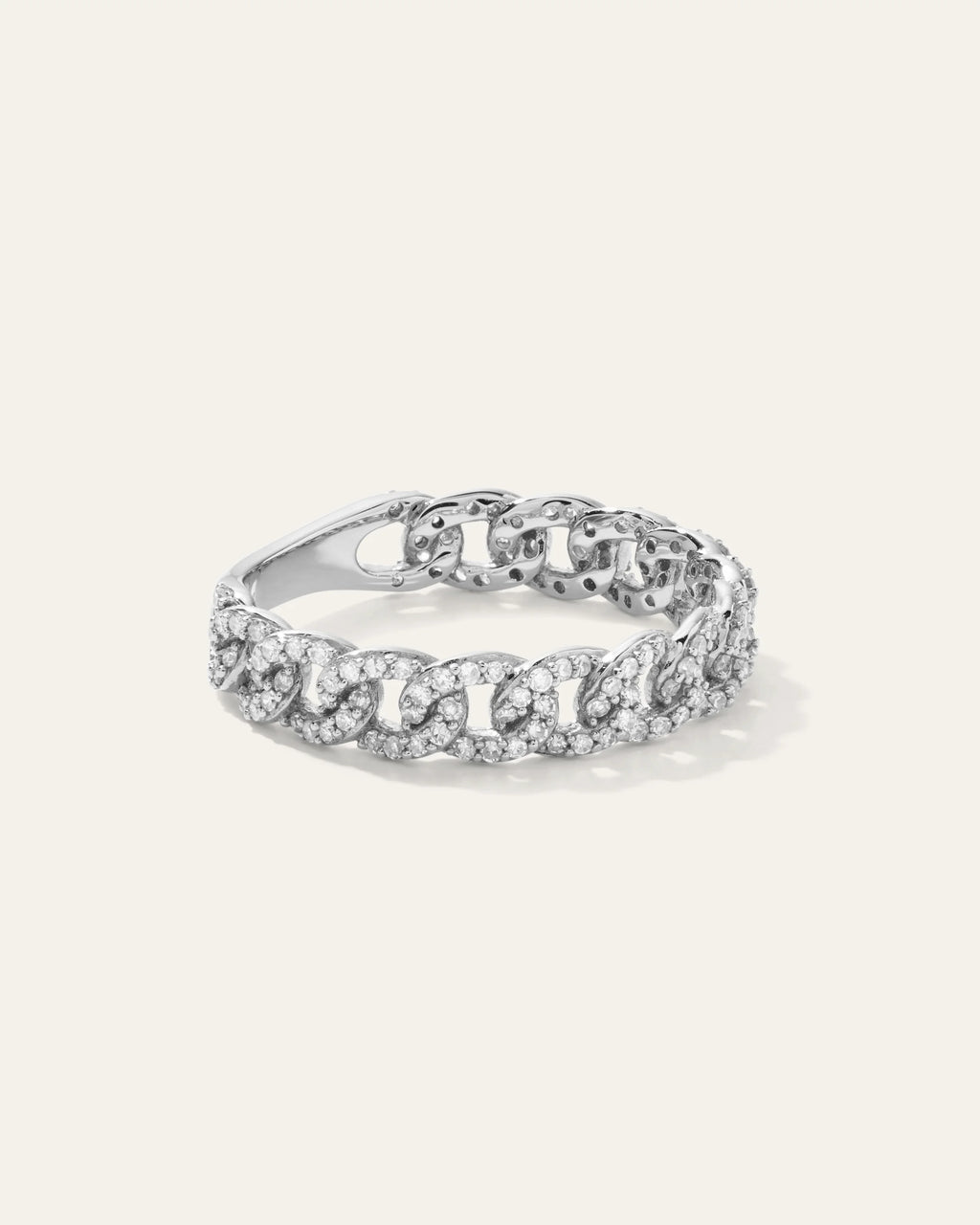 14K Gold Diamond Chain Ring - 4 / White Gold