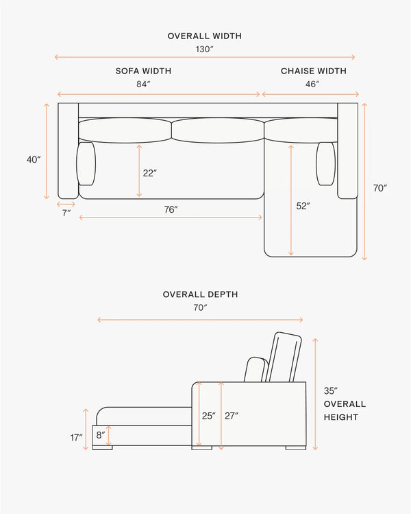 Oasis Chaise Sectional in Performance Linen - Right Arm / Sand