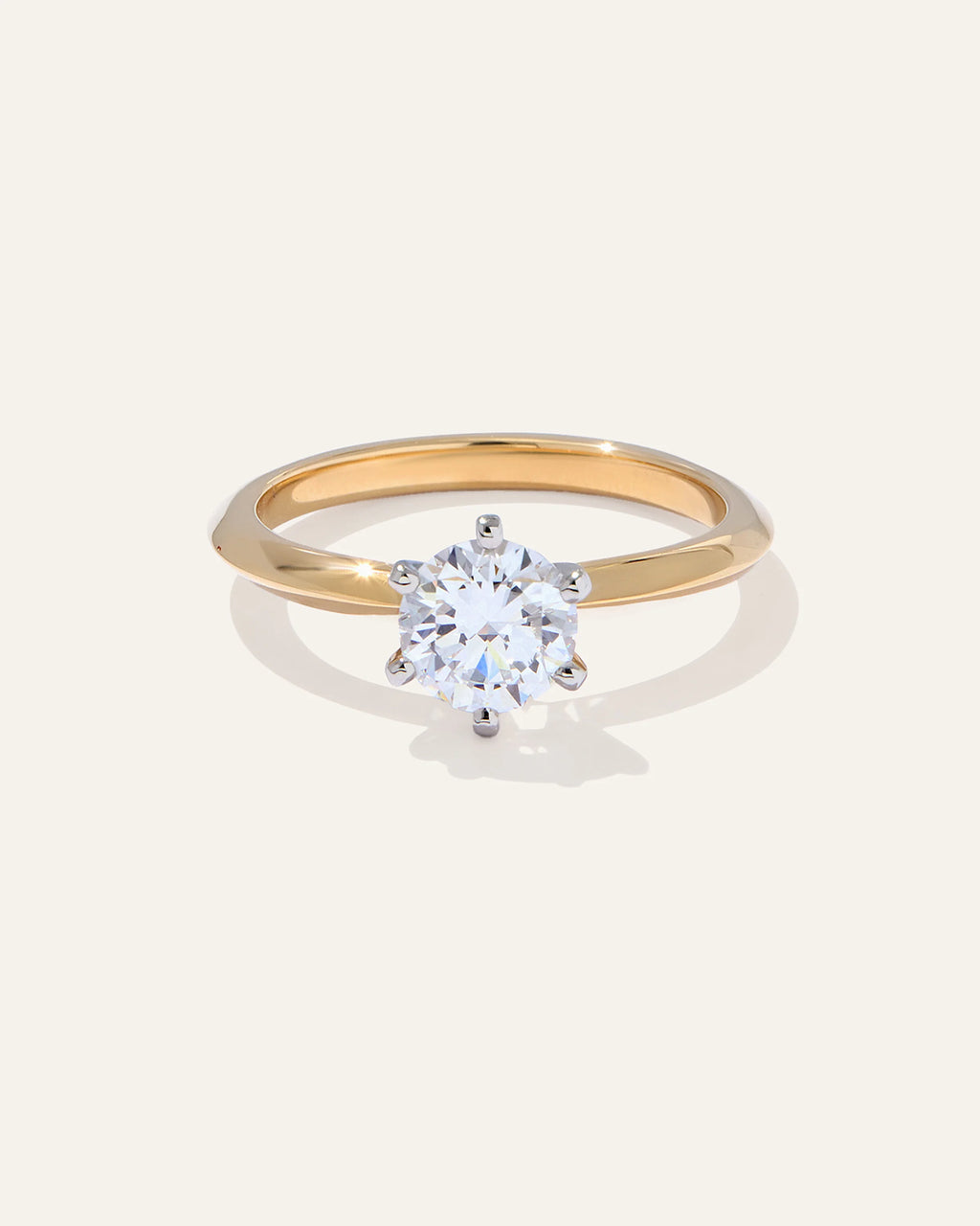 Lab Grown Diamond Round Six Prong Knife Edge Engagement Ring - 1ct - 4 / Yellow Gold