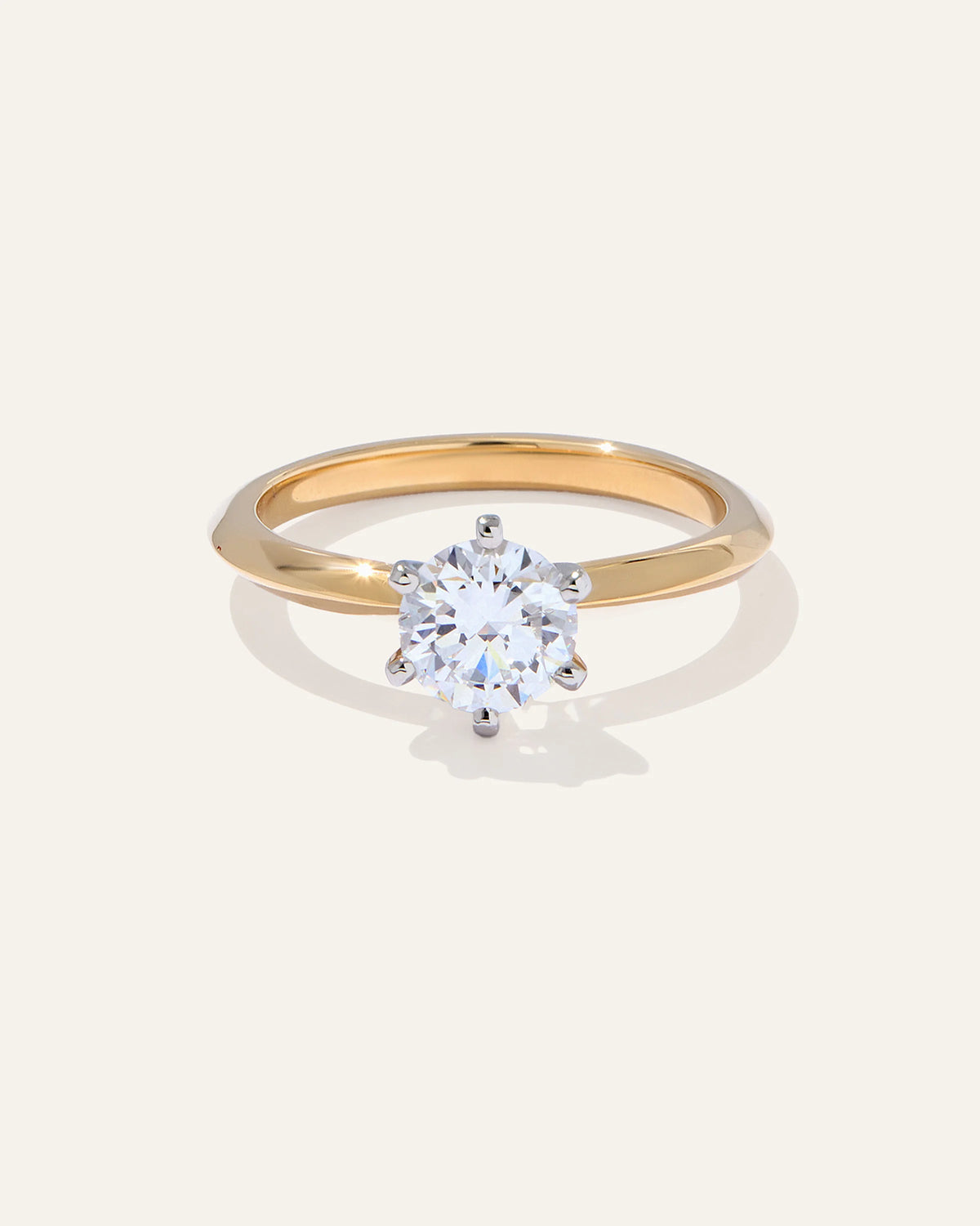 Lab Grown Diamond Round Six Prong Knife Edge Engagement Ring - 1ct - 4 / Yellow Gold Main image