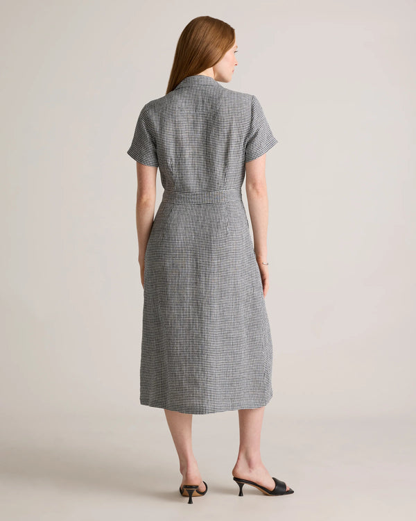 100% European Linen Button Front Dress - XS / Sky Blue Mariner Stripe