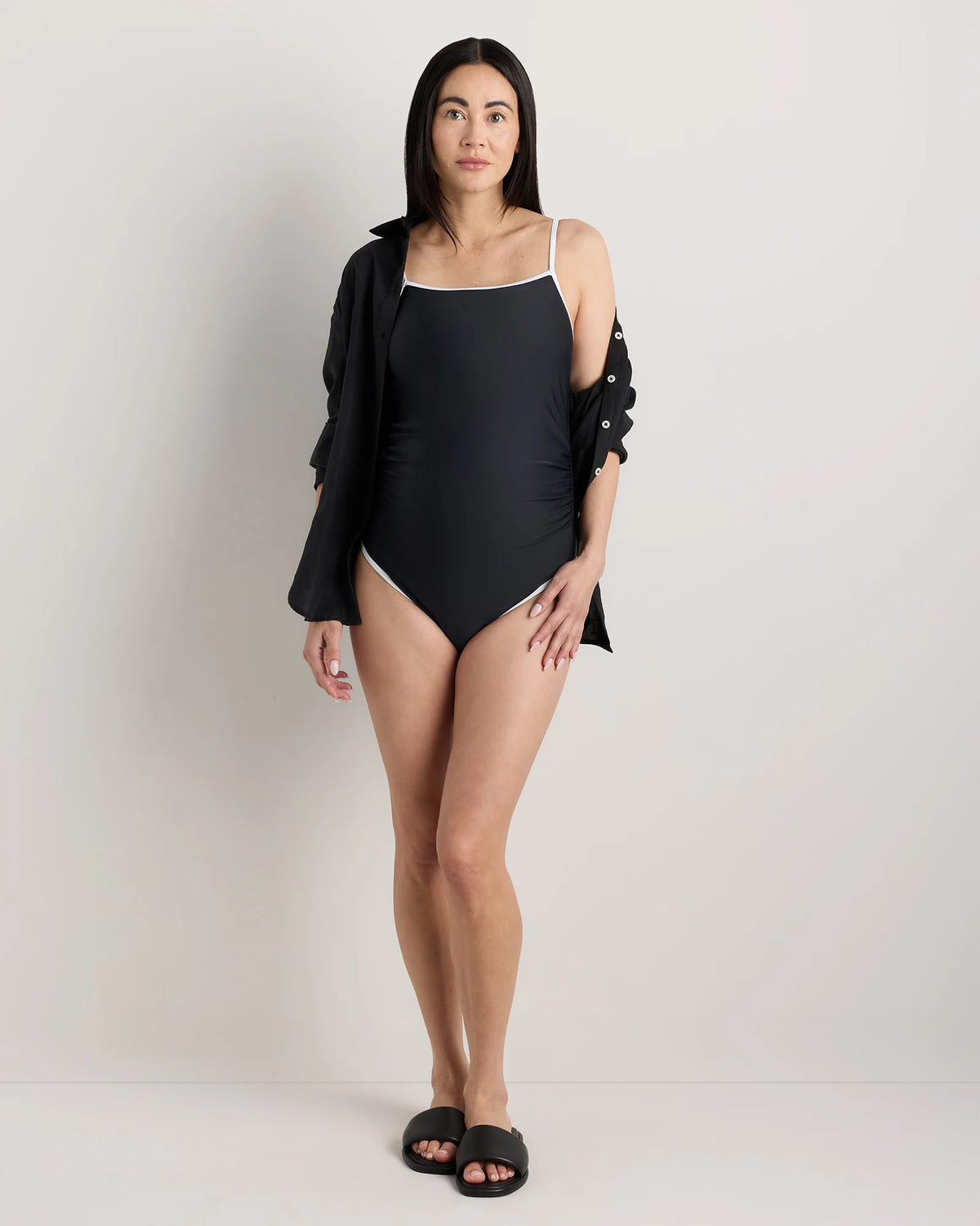 Italian Maternity Square Neck One-Piece Swimsuit - XS / Black/White Main image