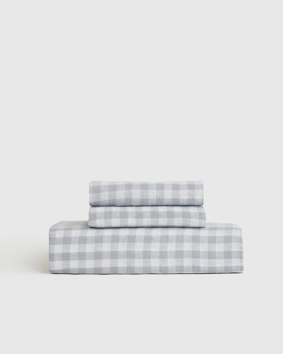 European Linen Gingham Fitted Sheet Set - Twin / Blue Fog