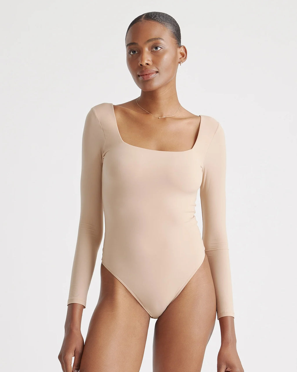 Second Skin Square Neck Long Sleeve Bodysuit - XS / Black