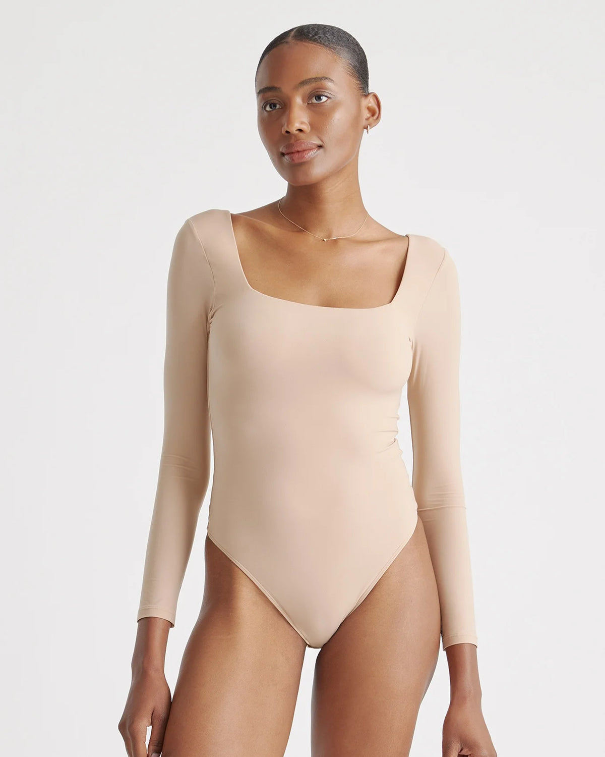 Second Skin Square Neck Long Sleeve Bodysuit - XS / Black