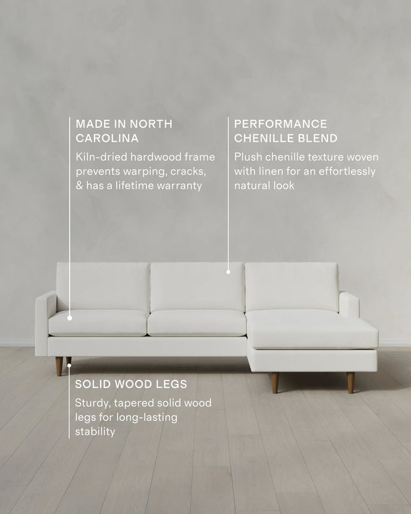Atlas Midcentury Chaise Sectional in Performance Chenille Linen Blend - 106" Right Arm / Sorrell