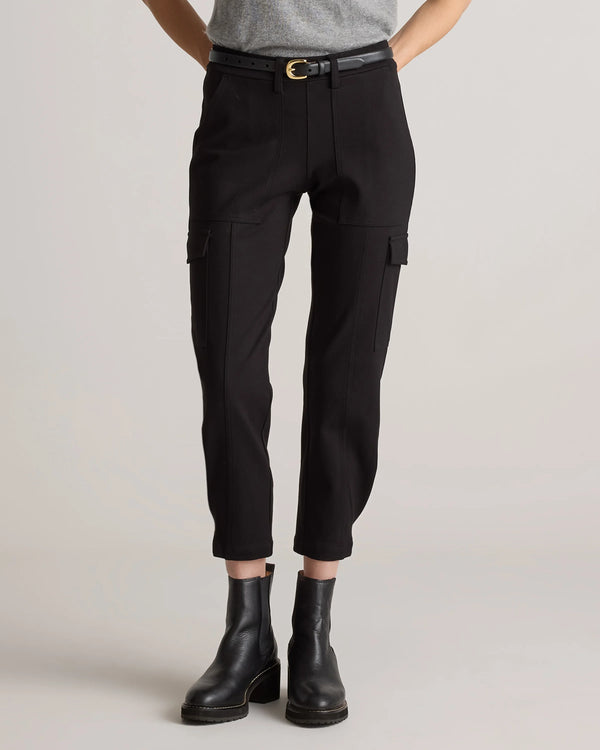 Ultra-Stretch Ponte Tapered Cargo Pants - XS / Black
