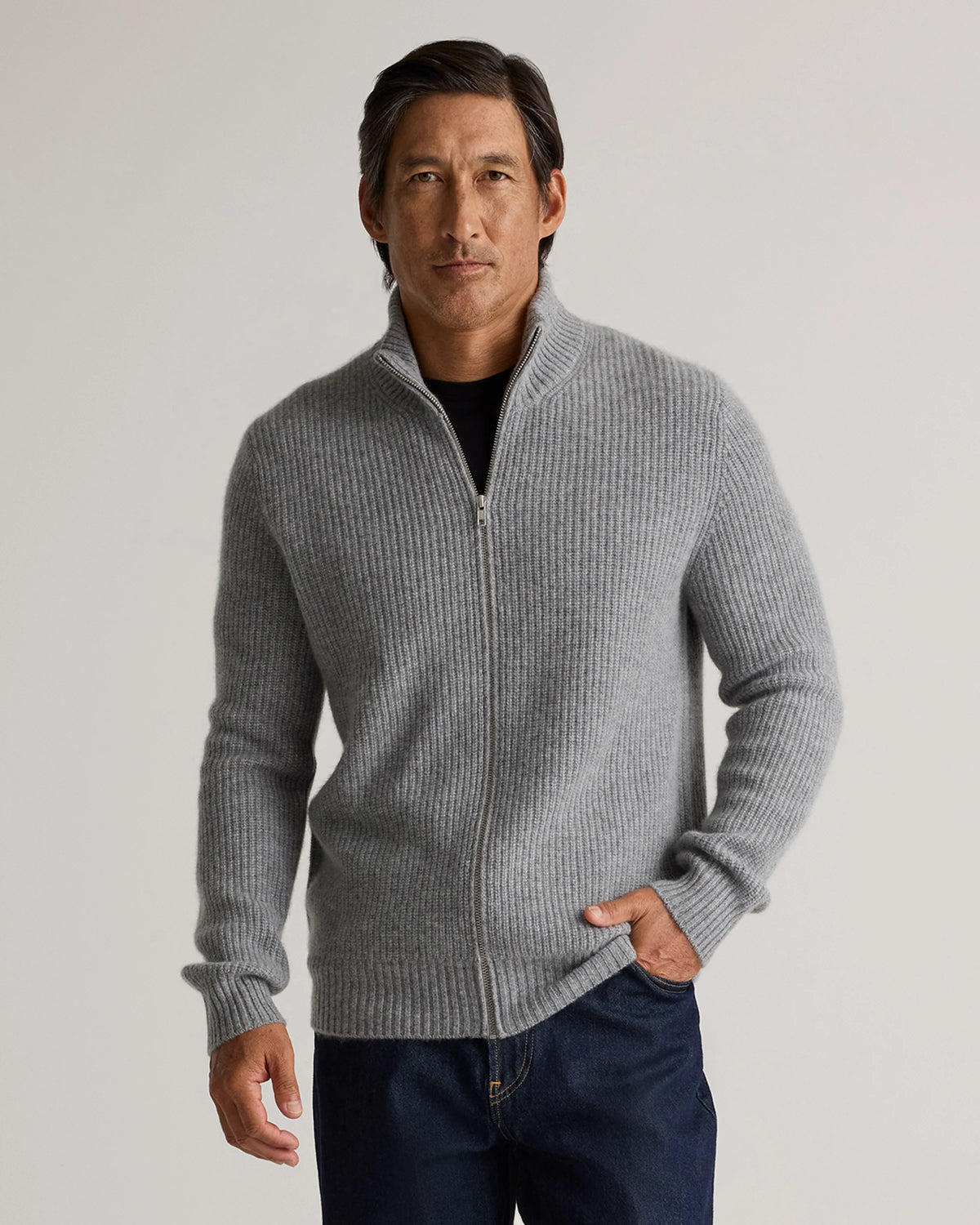 Mongolian Cashmere Fisherman Full Zip Sweater - S / Teak