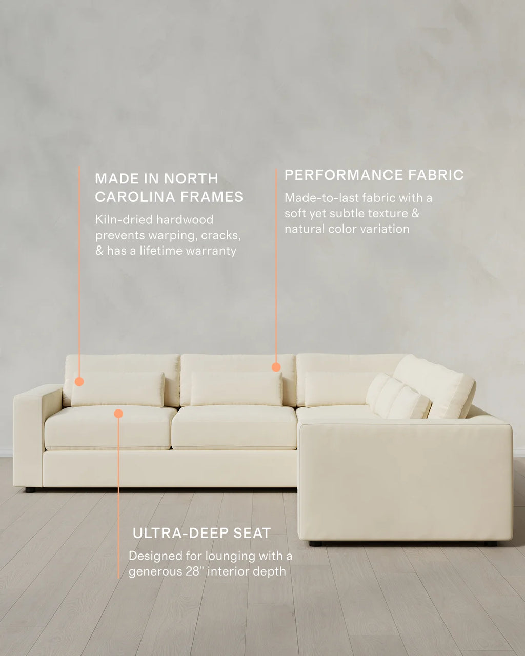 Ashford Deep Seat L Sectional in Performance Velvet - 119x119 / Taupe