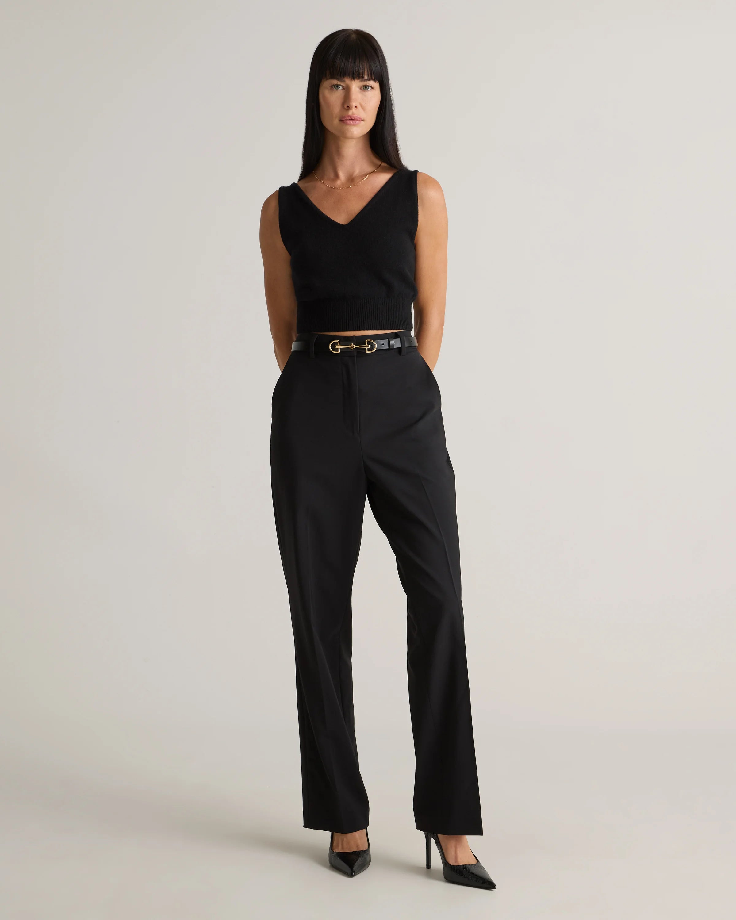 Italian Wool Straight Leg Pants - 0 / Black Secondary image