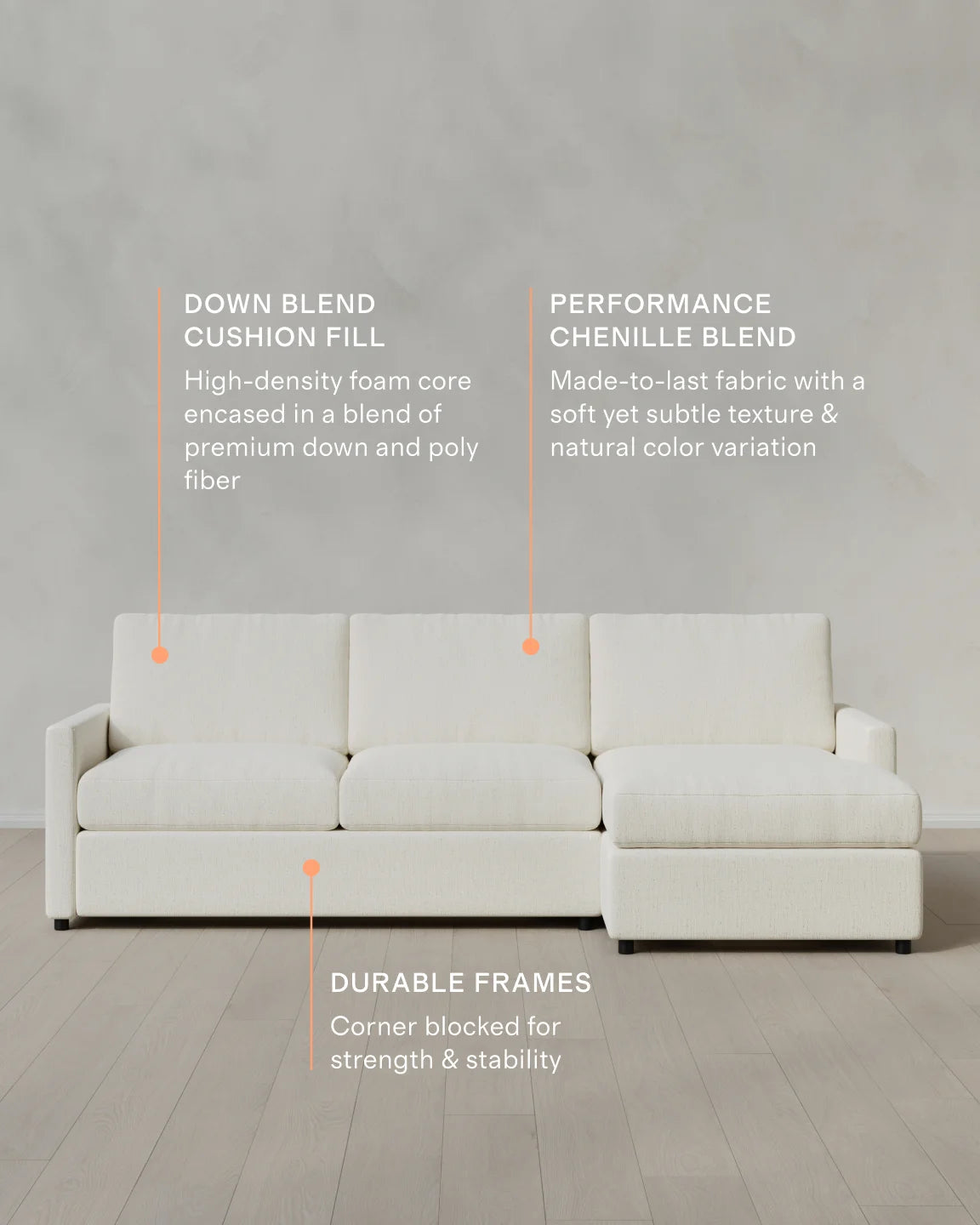 Brennan Performance Chenille Linen Blend Chaise Sectional - Right Arm / Snow Secondary image