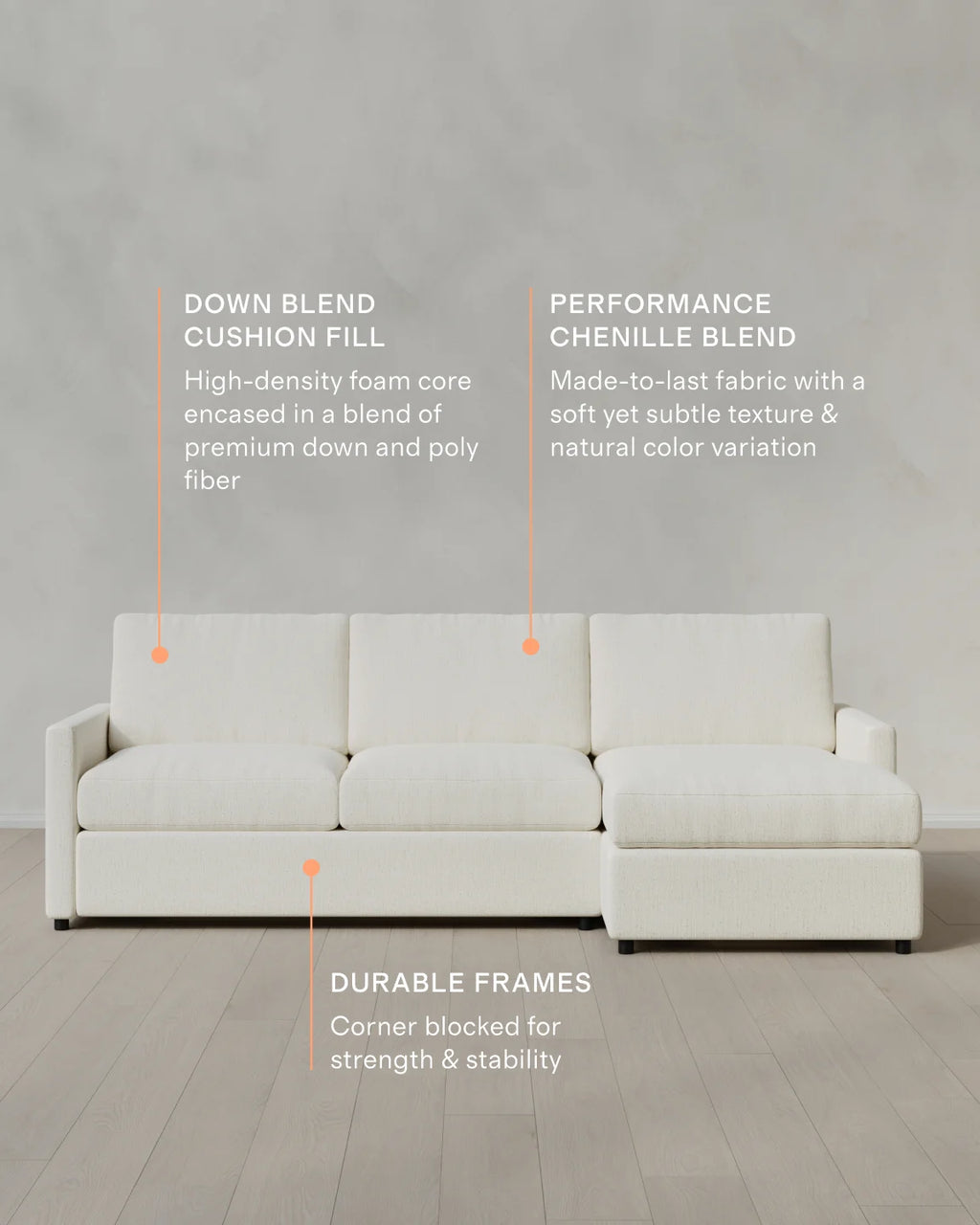Brennan Performance Chenille Linen Blend Chaise Sectional - Right Arm / Snow