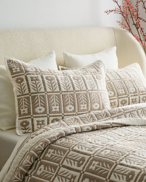 Organic Cotton Jacquard Floral Sham Set - Standard / Blue Fog