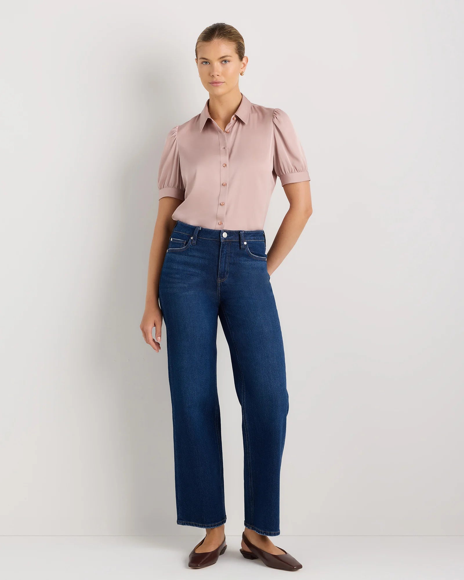 Washable Stretch Silk Puff Sleeve Blouse - XS / Vintage Pink Secondary image