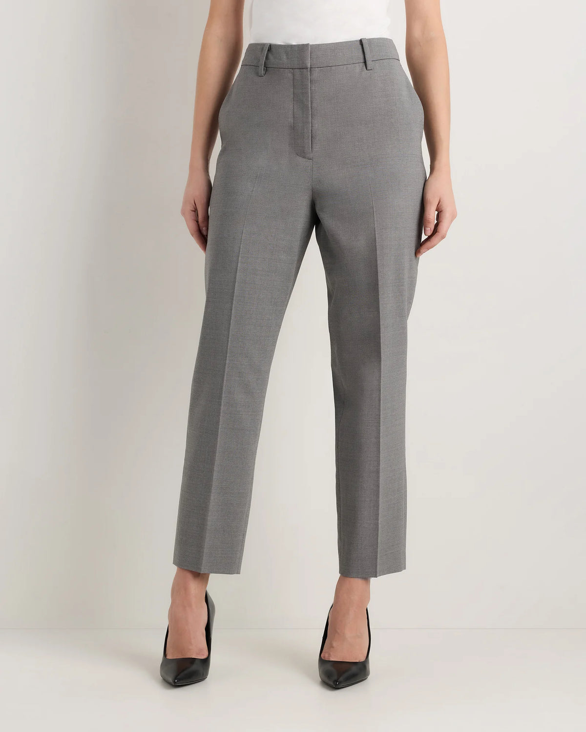 Italian Wool Slim Leg Ankle Pants - 0 / Grey Melange Main image