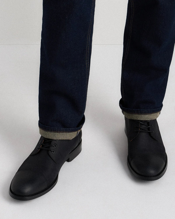 Crafted Leather Cap Toe Lace Up Boot - 7 / Matte Black