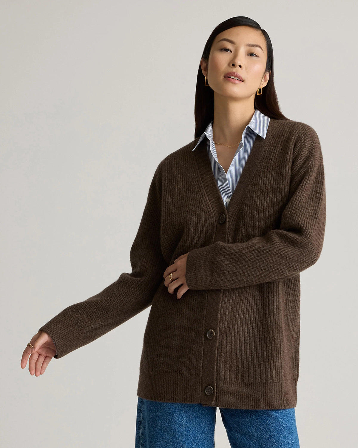 Mongolian Cashmere Oversized Boyfriend Cardigan Sweater - XS / Brown Main image
