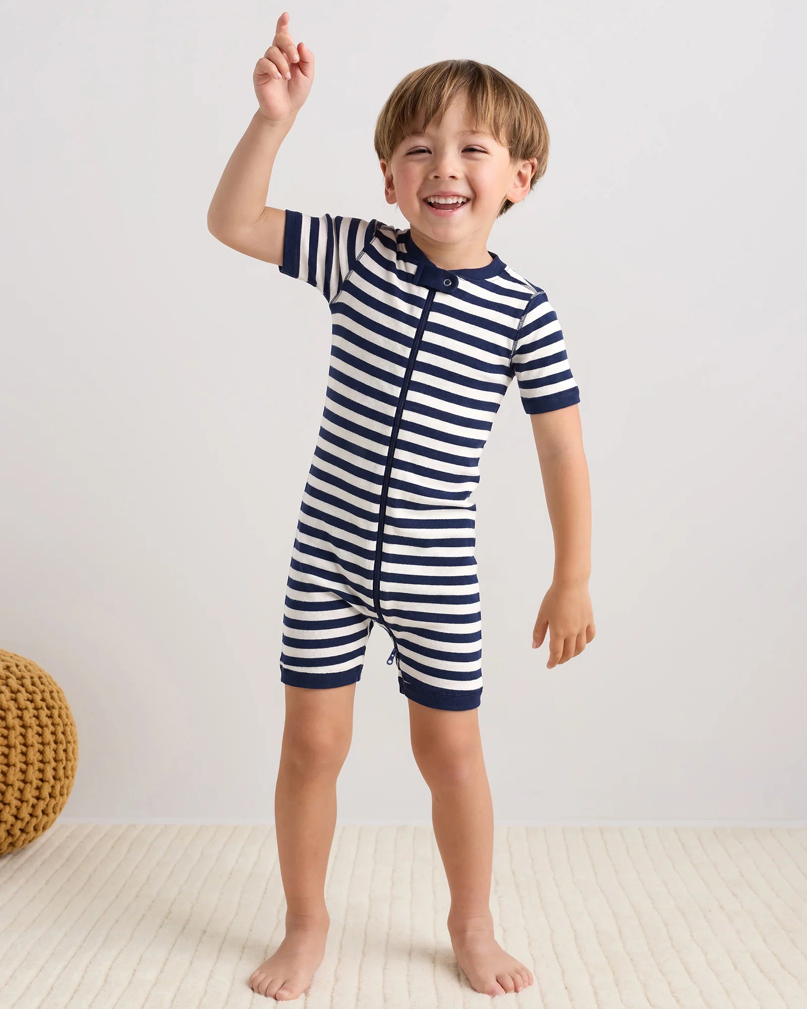 100% Organic Cotton Shortie Onesie Pajama - 2T / Navy Stripe Secondary image